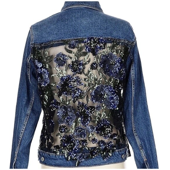 Suzy T Designs Jackets & Blazers - Suzy T Designs Sz L Lace Back Denim Jacket Blue Statement Couture Floral Boho